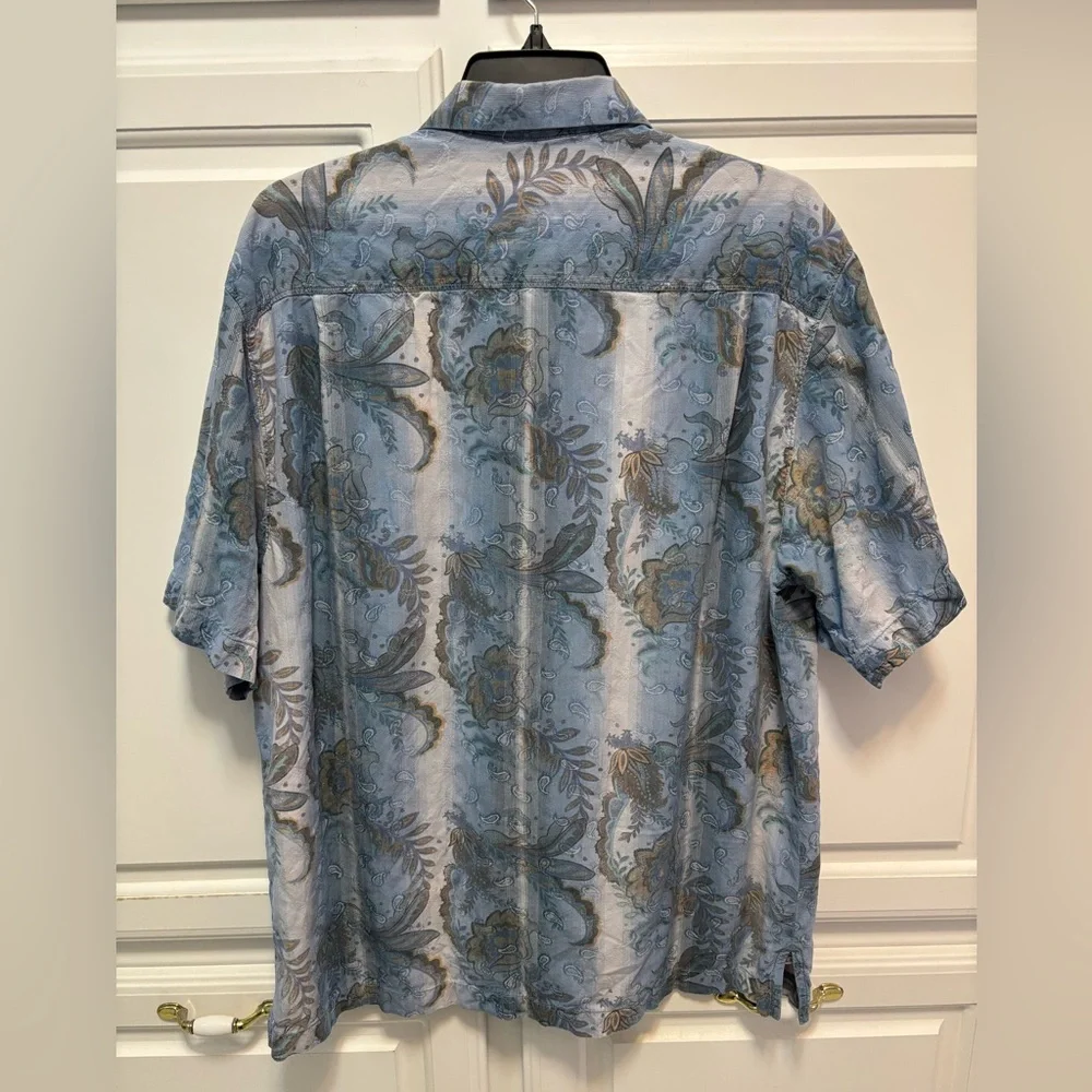 Tommy Bahama Blue Tropical Short Sleeve Silk Original Fit Shirt Men Size Large